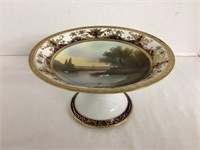 Noritake Compote w/ Swan Scene and Gold Decoration