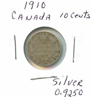 1910 Canada 10 Cents - 0.9250 Silver