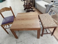 Table, bench & chair with cushion