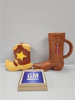 Budweiser Mug, Cowboy Piggy Bank, GM Coasters