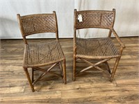 2pc LaCor Kevin Rattan & Leather Chairs: Side, Arm