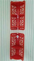 PAIR OF VINTAGE RED PLASTIC CORNER SHELVES