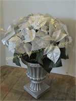 Silver Urn w Silvery White Poinsettia Arrangement