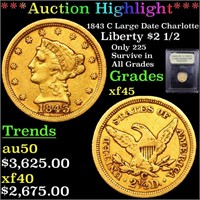 *Highlight* 1843 C Large Date Charlotte Liberty $2