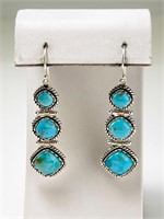 Large Sterling (BBJ) Turquoise Dangle Earrings 14G