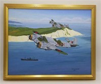 Signed Earl Spiegel Military Fighter Jet Painting