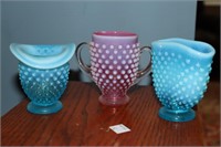 3 Fenton hobnail bud vases