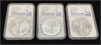 (3) 2021 SILVER AMERICAN EAGLES MS70 EARLY RELEASE