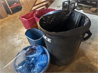 4 Garbage Cans and Clothes Basket