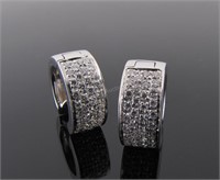 14K White Gold Diamond Huggie Earrings