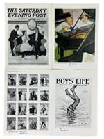 Norman Rockwell- 4 Autographed Art Book Pages