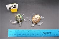 Pair of hand crafted art glass turtles