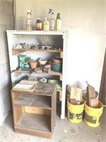 Wood shelving & contents