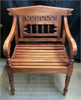Floral Design Carved Wood Arm Chair