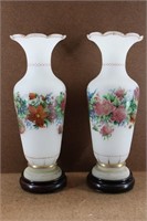Vintage Frosted Gold Rimmed Hand Painted Vases