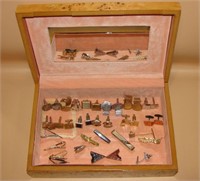 Lot of man's Cuff Links & Tie Clips & jewelry box