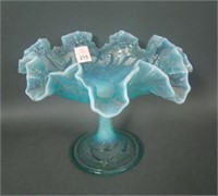 Victorian Blue Opalescent Lg Floral  Compote