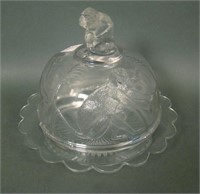 EAPG Crystal Monkey Covered Butter Dish