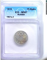 1915 15 Kopeks ICG MS67 Y#21A.3 Russia