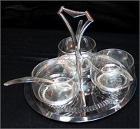 Metal Condiment Tray with Cups and Bowls Spoons