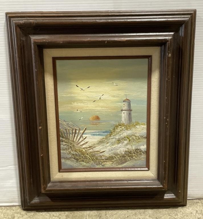 (L) Artist Signed Beach Oil Painting on Board 15