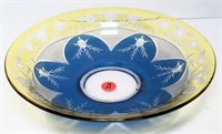 Etched Floral Centerpiece Bowl with Yellow & Blue