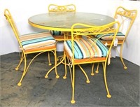 Yellow Metal Patio Table with Tempered Glass Top