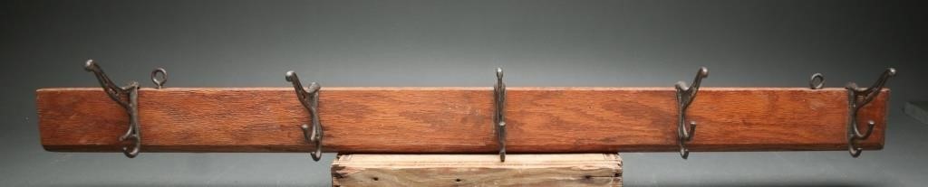 Rustic Cast Iron & Oak Coat Rack