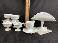 White Milk Glass Assortment, includes cake stand,