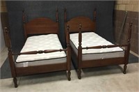 Wood Twin Beds with Unused Mattress