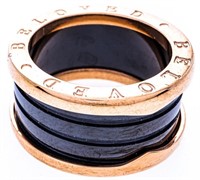 Rose Gold/Black Stainless Steel Wide Band Ring - "
