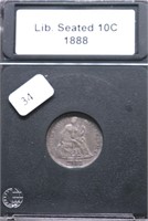 1888 SEATED DIME XF