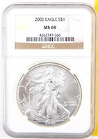 Coin 2002 American Silver Eagle NGC MS69