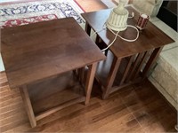 Pair of wooden end tables and coffee table