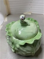 1967 Cabbage Cookie Jar with worm on lid