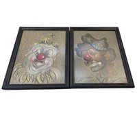 Dramatic Clown Paintings, '71 signed/framed