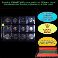 Sublime Page of 12 US Coins 4x Kennedy Half Dollar