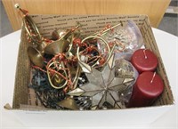 Box Of Christmas Decor w/ Small Horns & Lights etc