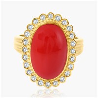 14K YELLOW GOLD 5.00CT CORAL 0.50CT DIAMOND RING