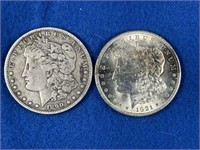 Two Silver Morgan Dollars