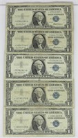 (5) $1 Silver Certificates Star Notes