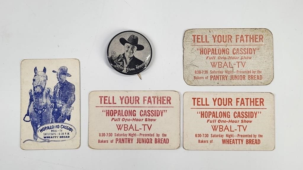 HOPALONG CASSIDY RADIO CARDS & PINBACK BUTTON