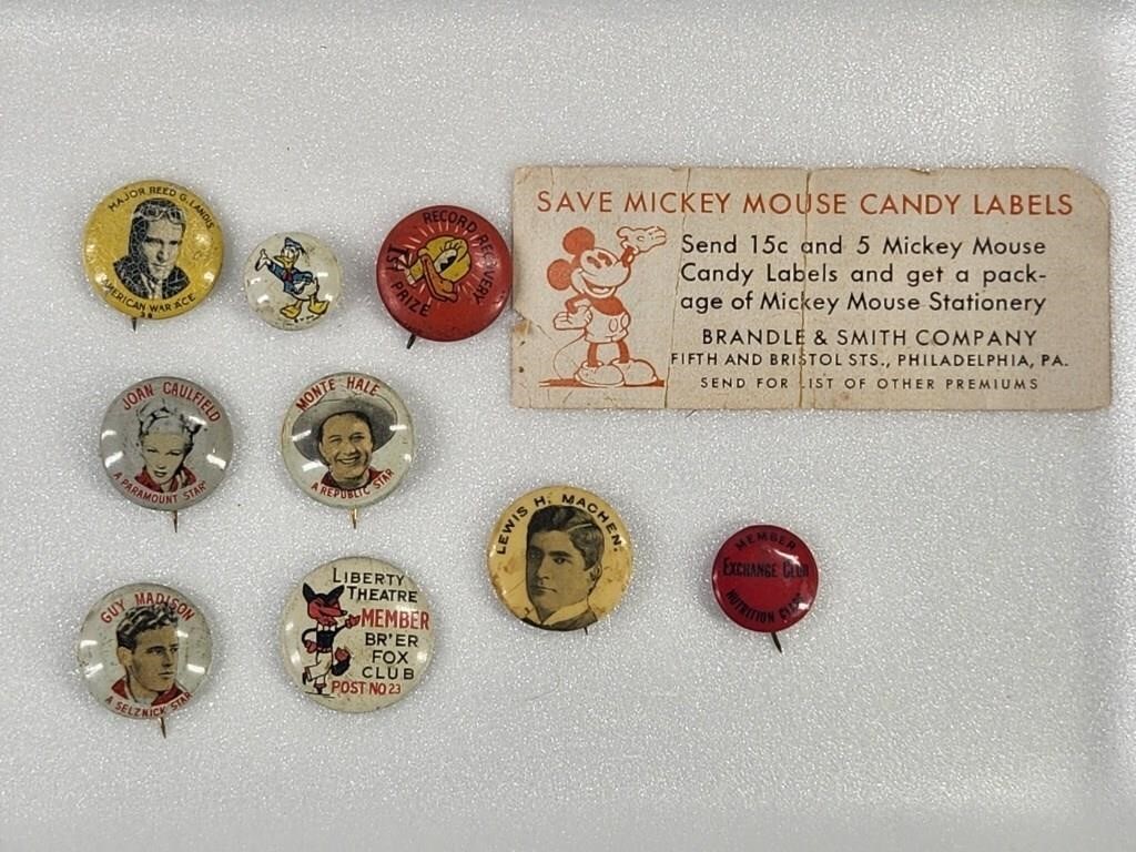 ASSORTED LOT OF PINBACK BUTTONS MICKEY DONALD