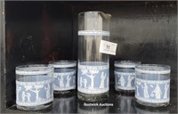 Wedgewood blue pitcher W/4 glasses