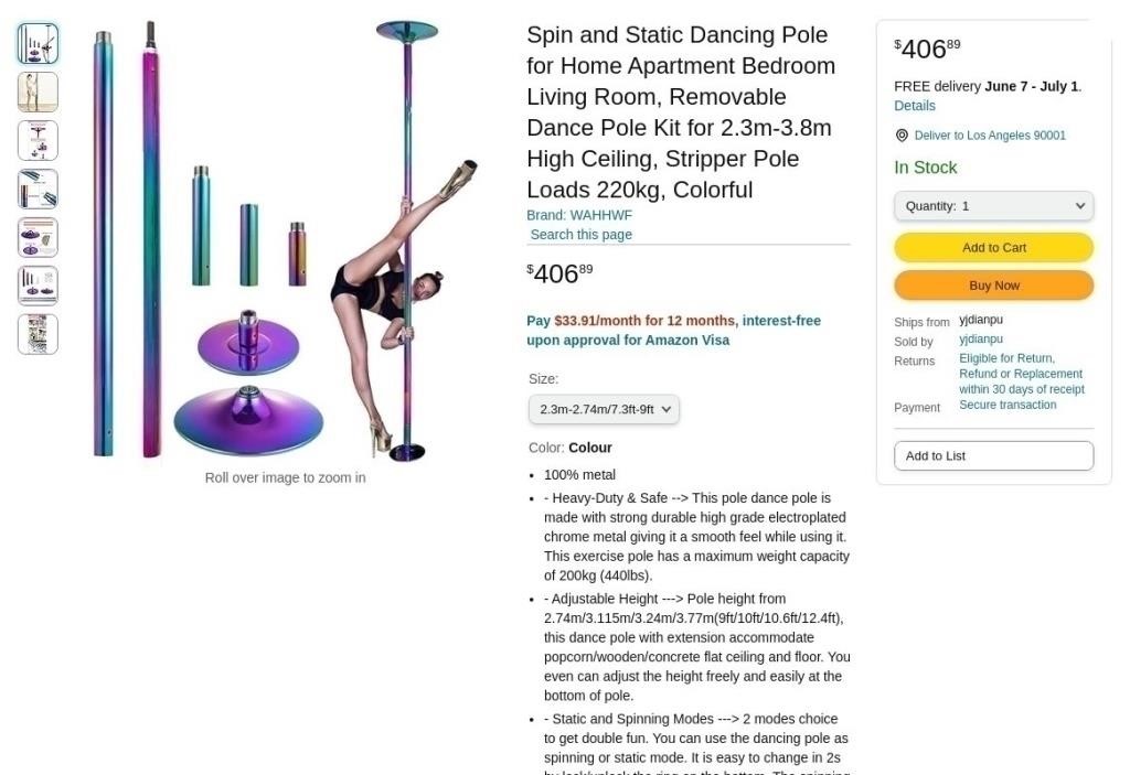 B505  Colorful Dancing Pole 7.3ft - 9ft