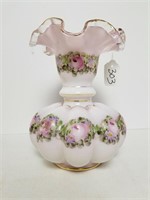 Stunning Ruffled Hand Painted Unmarked Fenton Vase
