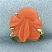 Antique Carved Red Coral Pinky Ring in 10k Rose Go