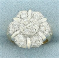 Flower Design Diamond Ring in 18k Yellow and White