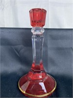 Red And Clear With Gold Rim Crystal Candle Stick