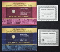 20th Century U.S. Silver Dimes W/C.O.A